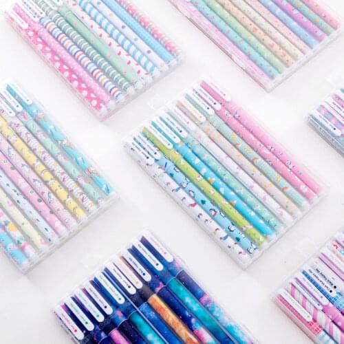 10Pcs/set Kawaii Floral Round Dot Starry Pattern Pen 10 Color Gel Pen 0.5mm Ink Cute Office Stationery School Supplies