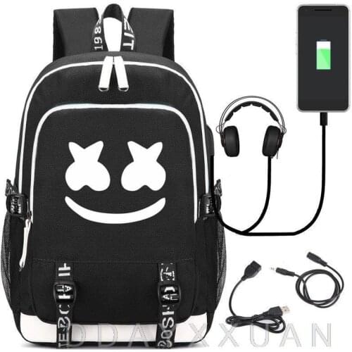 DJ Marshmello Backpack For Teenagers USB Charging Glowing Luminous Middle School Bags Capacity Boys Girls Laptop Mochilas