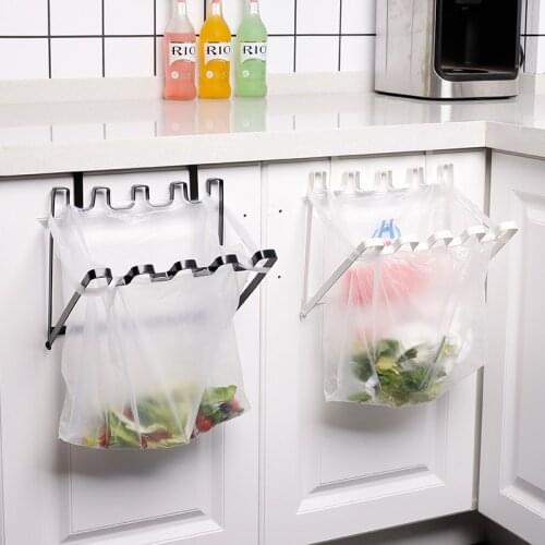 Foldable Iron Garbage Bag Hanging Rack Kitchen Rubbish Bag Holder Cupboard Storage Kitchen Cabinet Trash Racks