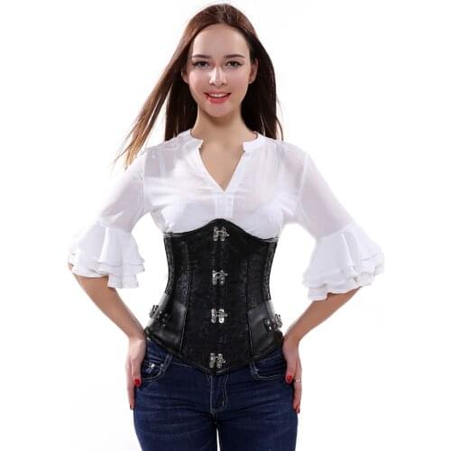 Underbust Sexy Corset Brocade Steel Boned Steampunk Buckle Shapewear Corselete Rockabilly Engagement Party Clubwear