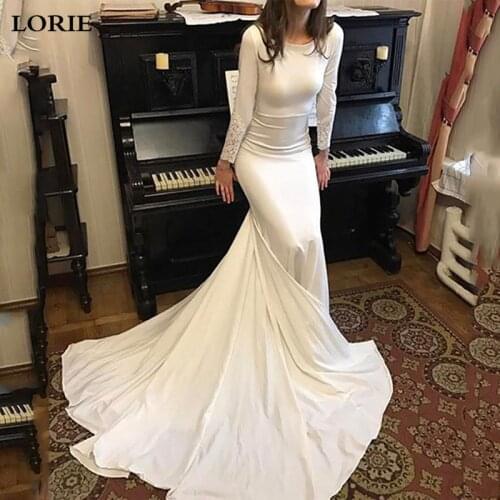 LORIE Mermaid wedding dress Long sleeve Dubai Wedding Bride Dress Soft Satin Wedding Gowns Vestido de Voiva