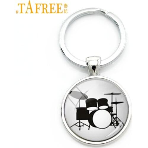 TAFREE Drum Kit silhouette key chain DJ turner mixer simple drum set profile pattern keychain drummer jewelry music gifts KC595