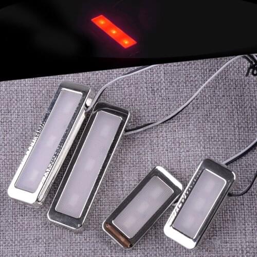 Universal 4Pcs Silver Car Interior Door Handle Bowl Red LED 12V 3W Ambient Atmosphere Light Accessories