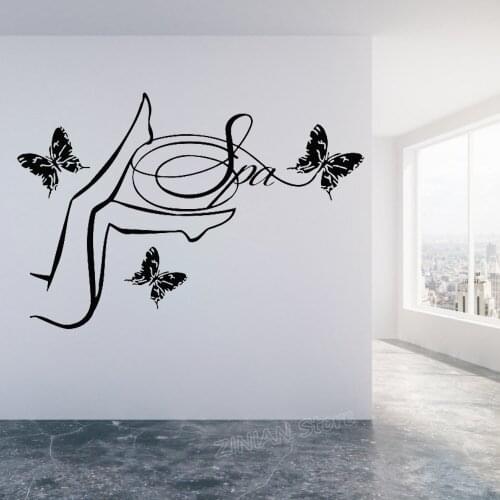 Spa Wall Decals Vinyl Sticker Butterflies Female Legs Relax Beauty Salon Wall Decor Murals Removable Home Decor Wallpaper Z934