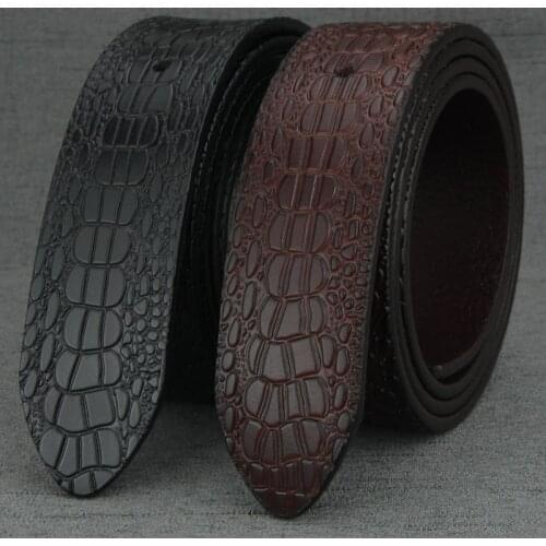 High Quality Waist Strap 3.8cm wide Crocodile Grain Retro belt without buckle men genuine luxury wide belt