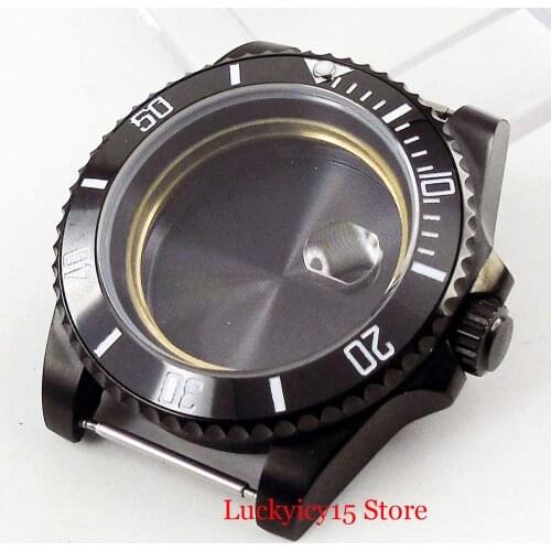 High Quality PVD Plated Watch Case 40mm with Sapphire Glass Ceramic Bezel Fit ETA 2836 MIYOTA Movement