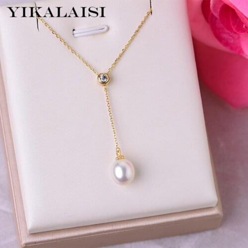 YIKALAISI 925 Sterling Silver Natural Freshwater Pearl Pendants Jewlery For Women 8-9mm Pearl size White Pink Purple Black