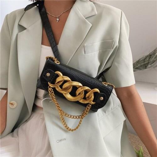Womens Fanny Pack Thick Chain Buckle Shoulder Strap Crossbody Chest Bag Messenger Purses Fashion Design Leather Waist Bag Women