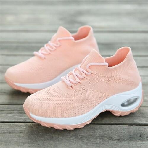 Women Walking Shoes Female Air Cushion Sneakers Comfortable Mesh Slip On Wedges Platform Sock Trainers Woman Tennis Shoes Ladies