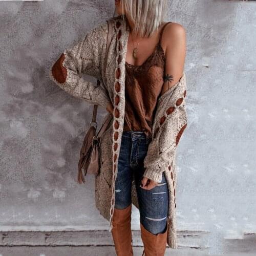 2021 Autumn And Winter Suede Oversized Cardigan Stitching Color Matching Knitted Long Hooded Sweater Cardigan Jacket Women