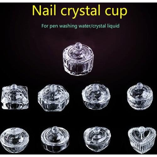 1pcs Nail Acrylic Liquid Glass Cup Acrylic Powder Transparent Glass Octagonal Shaped Crystal Cup Nail Tools