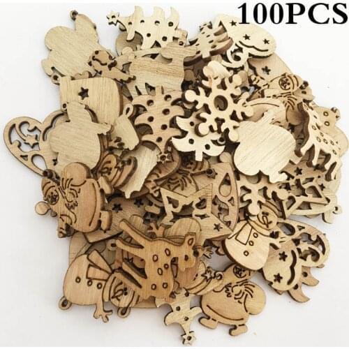 100/50pcs Wooden Christmas Tree Hanging Ornament 10 Styles Navidad 2018 New Year DIY Pendant Drop Christmas Tree Decorations