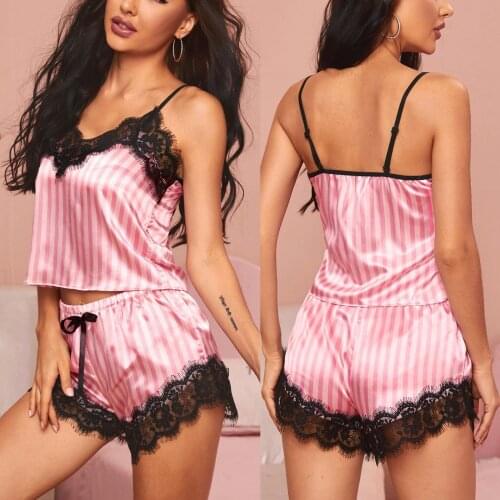 Womens sexy lingerie 2PCS Fashion Lace Striped Satin Silk Underpants Plus Size Hot Erotic Underwear Sets lingerie femme sexy 00