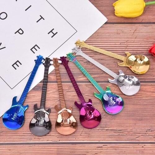 7pcs Guitar Coffee Spoon Set Stainless Steel Dessert Ice Cream Spoon Tea Spoon Coffee Accessories Flatware Drinking Tools