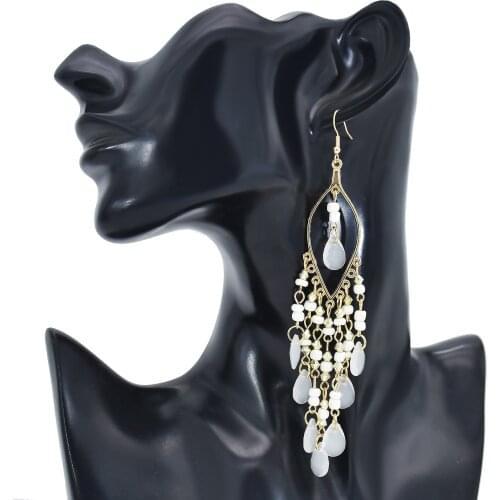 Bohemian Acrylic Beads Drop Earrings for Women Famle Ethnic Water Drop Long Tassel Hanging Earring oorbellen Party Jewelry Gift