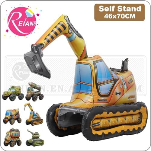 Large 4D Car Foil Balloon Excavator tank digger Ballon Children Gifts Baby Shower Boys Birthday Party Decorations Kids Toys