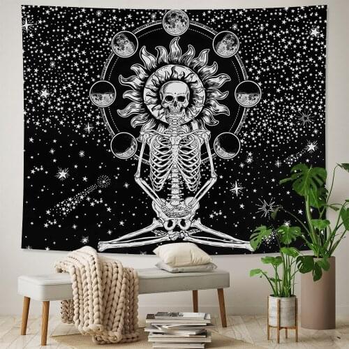 Skull King meditation black and white moon home decoration tapestry Mandala tapestry Hippie Tarot yoga mat sheet