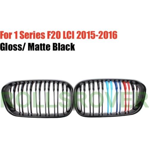 ROLLSROVER Black ABS Front Bumper Grille Grill For 1 Series F20 LCI 2015-2016 3 Colors Double Strip Car Styling