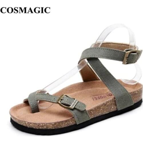COSMAGIC 2020 New Summer Women Cork Sandals Gladiator Beach Buckle Strap Solid Casual Outside Sandalias Shoe