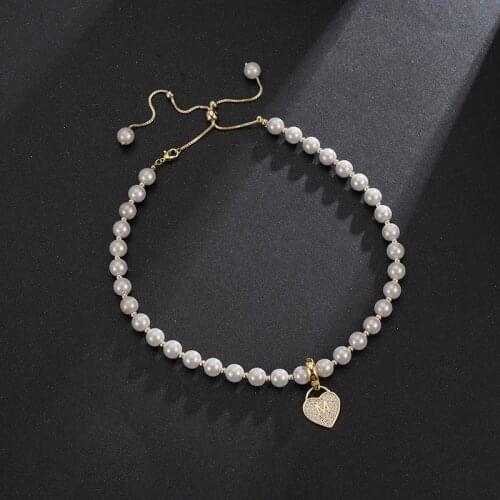 Dorado New Korean Trendy Romantic Metal Zircon Heart Linked Chain Pendant Simulated Pearl Tassel Necklace For Women Jewelry Gift