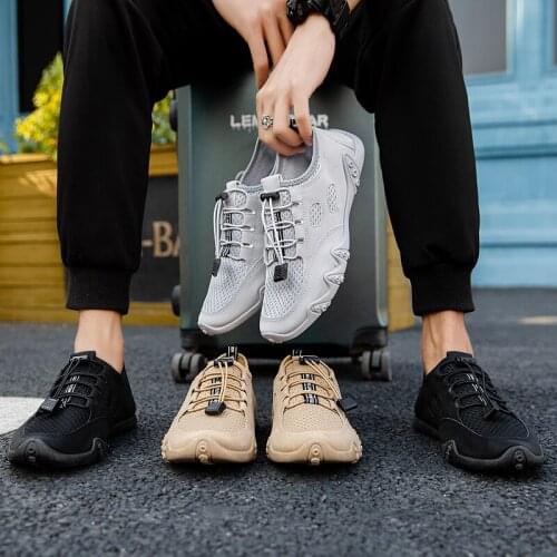 Breathable Mesh Shoes Men Trekking Hiking Shoe Autumn Plat Shoe Elastic Band Sneakers Outdoor Casual Shoes Soft Walking Shoes