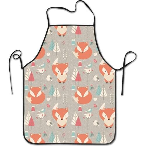 Premium Apron Adjustable Waist Ties Coloful Animals Fox Bird Bib Aprons for Cooking, Kitchen Baking, Gardening and Haircut
