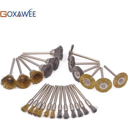 GOXAWEE 30pcs Wire Brush Die Grinder Rotary Tools Polishing Brush Tools For Dremel Accessories Mini Drill Accessories 3mm shank