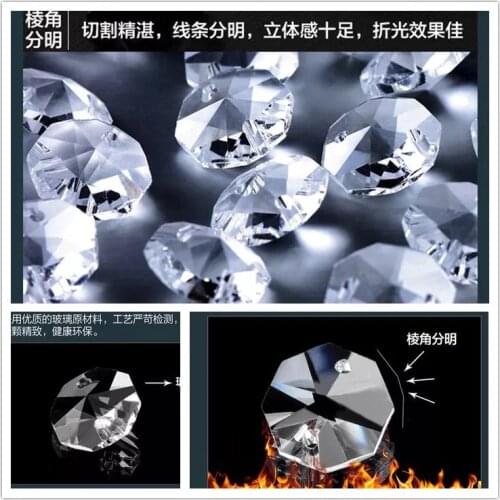 100PCS/lot 14mm crystal glass octagon beads in 2 holes crystal prism beads chandelier & garland strand wedding beads chains