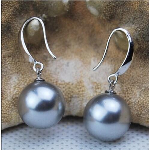 Handmade Lovely Bead Beautiful AAA+ 16mm Gray South Sea Shell Pearl Earring White R