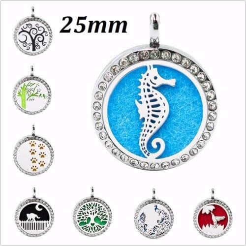 New arrivals 25mm Tree Aromatherapy Locket Perfume Essential Diffuser Locket pendant with crystals As Gift (free chain & 5pads)
