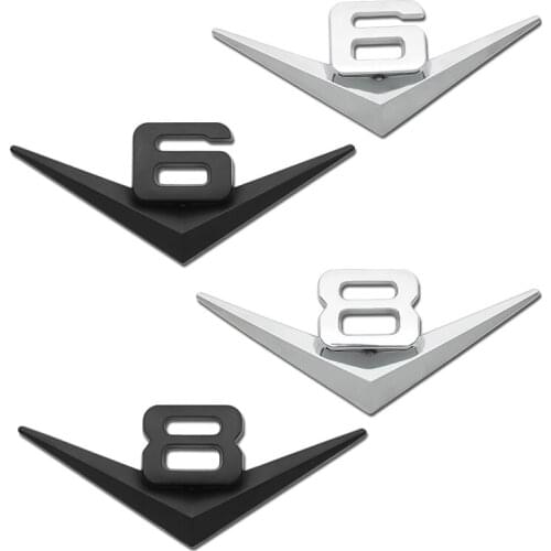 1PCS 3D Metal V6 V8 Emblem Badge Car Sticker Decal For V6 V8 Mercedes BMW Audi Ford Mustang Ranger Nissan Toyota Car Accessories