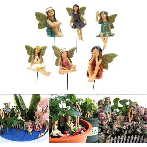6PCS Miniature Pixie Flower Fairy Figurine Dollhouse Beautiful Garden Decor Statue Ornaments Toy Baking Cake Decoration