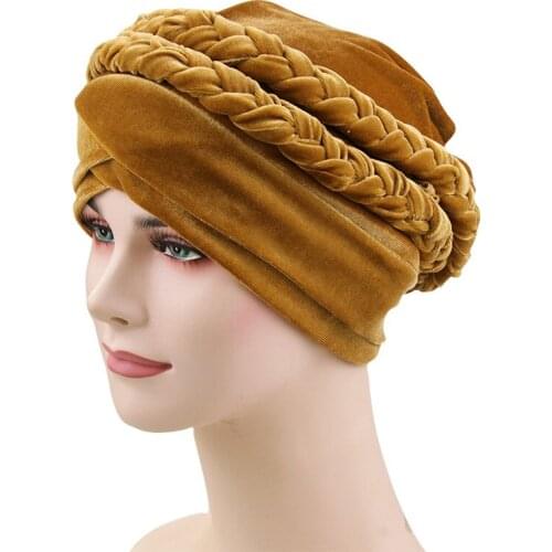 Trendy velvet turban scarf for muslim women soild color islamic headscarf turbans female turban bonnet ladies headwrap turbante