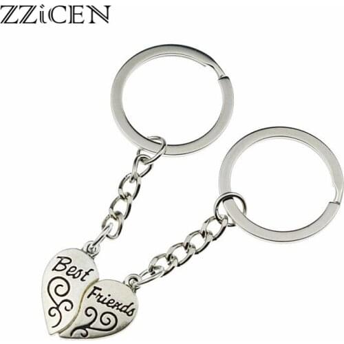 Fashion Antique Broken Heart Pendant Keyring Piece of Heart Keychain Best Friend Gifts Key Chains Ring Key Holder Jewelry