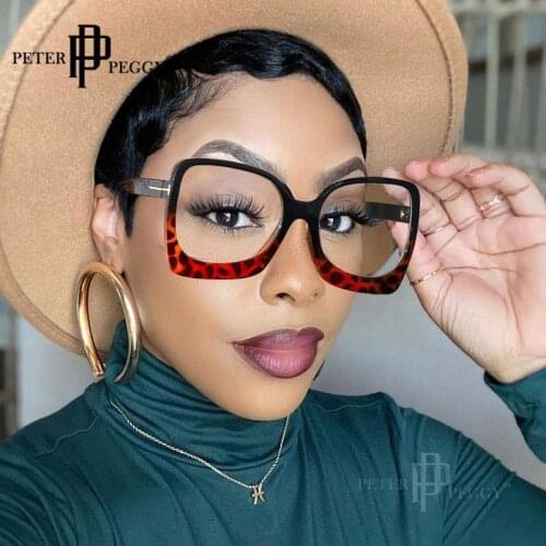2021 Square Oversized Glasses Frame Women Men Optical Frame Eyeglasses Punk Retro Leopard Transparent Prescription eyeglasses