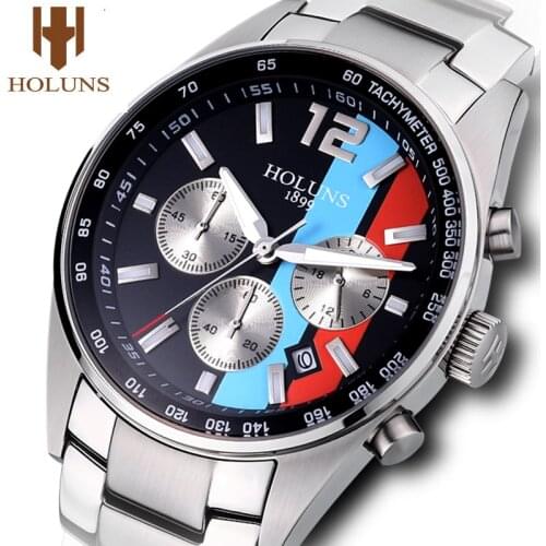 Watches Men Full Stainless Steel Band Quartz Wristwatch Military Chronograph Clock Male Fashion Mixed Striped Dial Sports Watch