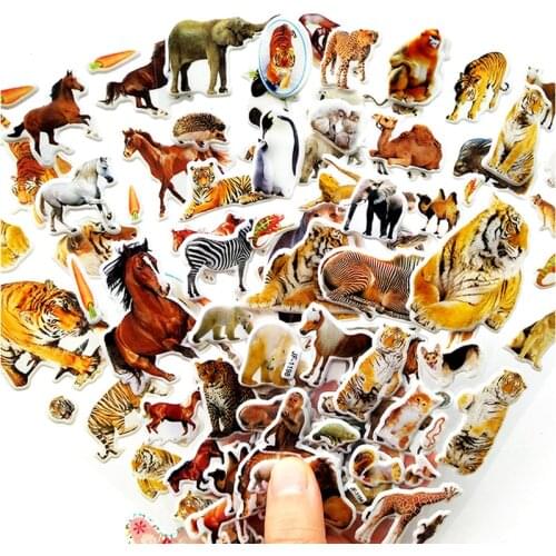 10 Sheets 3D Animals Stickers Toys For Children On Scrapbook Phone Laptop Gifts Animals Tiger Lion Dinosaur Sticker