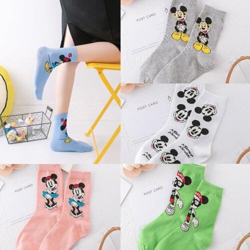 5 Pairs Disney Adult Socks Mickey Minnie Mouse Sweet Socks Girls Fashion Wild Thread Cotton Ladies Medium Socks