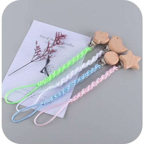 New Beech Wood Cartoon Animal Pacifier Clip DIY Baby Creative Hand-woven Pacifier Chain Pacifier Rope