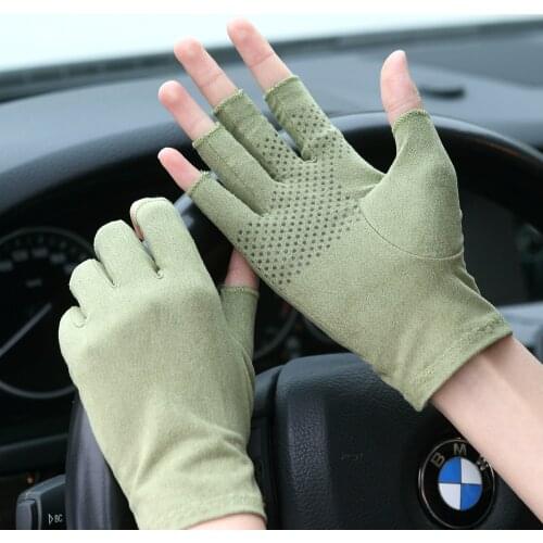 New Suede Summer Gloves Male Female Thin Semi-Finger Gloves Unisex Anti-Slip Breathable Sweat Absorption Driving Mittens SZ007W