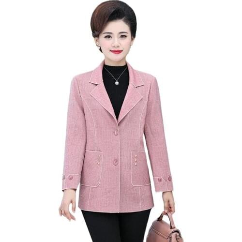 2021 New Middle-aged Fashion Women lattice Blazers Coat Vintage Long Sleeve Pockets Thin Casual Blazer Female Outerwear Tops