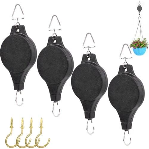 Plastic Retractable Pulley Hanging Basket Pull Down Hanger Flower Plant Baskets Pot for Garden Tools Easy Reach Plant Pulley Set