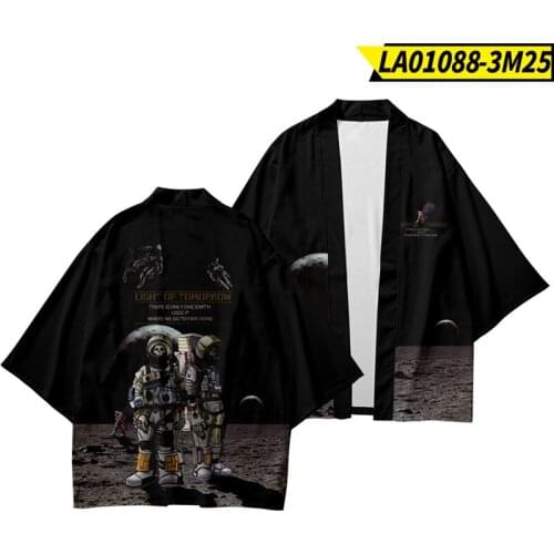 Astronaut Printed Japanese Style Beach Samurai Kimono Pants Suit Streetwear Men Women Cardigan Japan Harajuku Clothes
