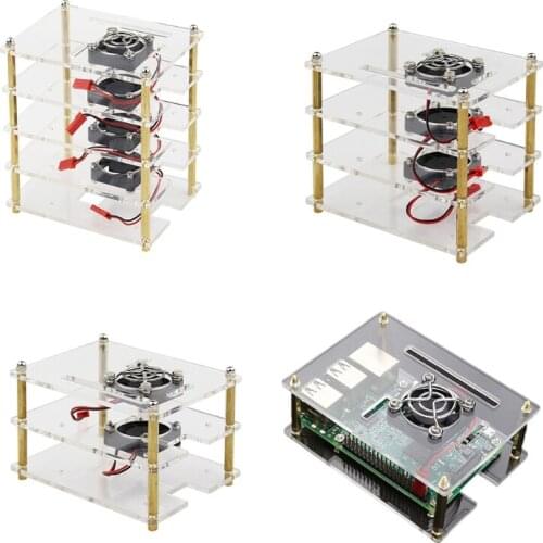 Clear Multilayer Raspberry Pi Cluster Case for Raspberry Pi 4 B Pi Rack Case with Cooling Fan for Raspberry Pi 3 Model B