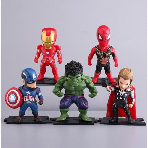 Q Vertion 5pcs/set Marvel Avengers 4 Spider-Man IronMan Thor Hulk Captain America Action Figure Collectible Model Toy for Gift
