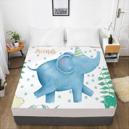 Cartoon Childrens Elastic fitted sheet bed sheet With An Elastic Band 160x200 Mattress Cover Bed cover for kids baby elephant
