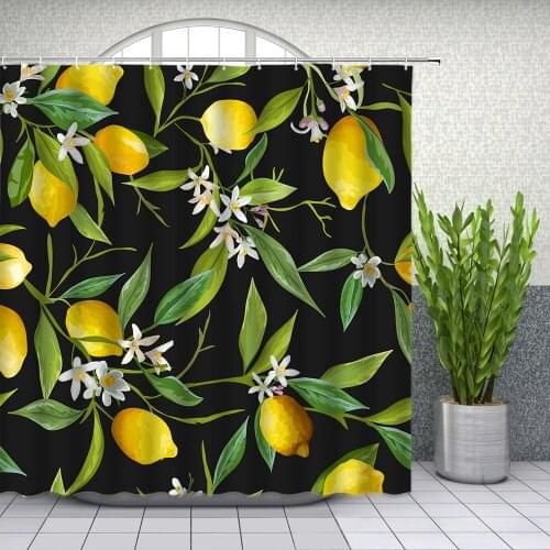 Lemon Themed Shower Curtains Summer Water Color Fruit Pattern Bathroom Decor Waterproof Polyester Cloth Curtain Set Cheap
