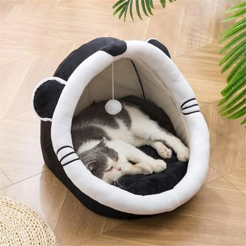 Foldable Cat Bed Kitten House Small Medium Pet Soft Litter Nest Cathouse Sleep Bag Basket Winter Warm Cozy Cave With Mat