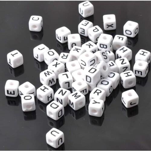 Mixed White acrylic Alphabet Letter Cube beads for jewelry making DIY 10mm 100PCs YKL0034