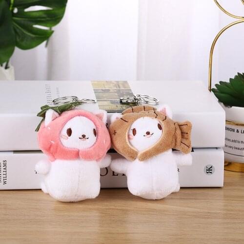 Bag pendant key chain ins cute kitten snapper barbecue head set pendant Plush Doll llaveros kawaii
